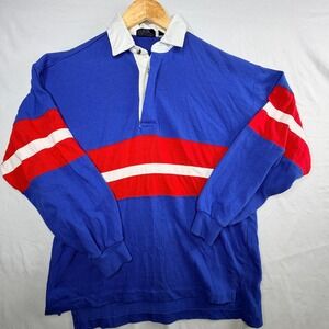 Jonathan David Vintage Rugby Shirt Mens Medium Blue Red White Colorblock Stripe